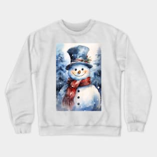 Happy Cute Watercolor Christmas Snowman Crewneck Sweatshirt